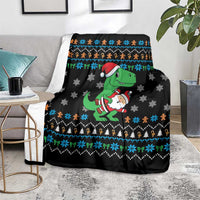 Funny Santa Riding Dinosaur Christmas Blanket Gingerbread Snowflake Pattern - Wonder Print Shop