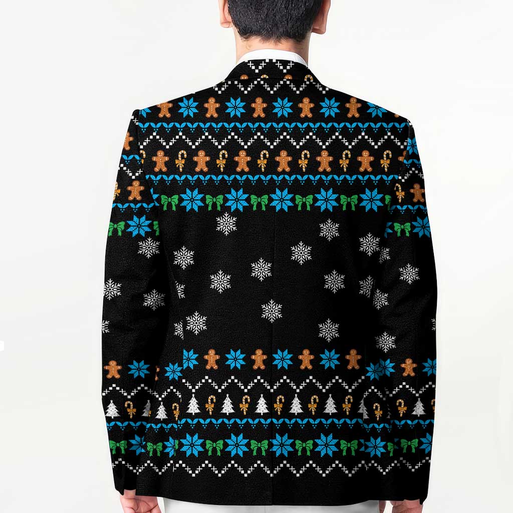 Funny Santa Riding Dinosaur Christmas Blazer Gingerbread Snowflake Pattern - Wonder Print Shop