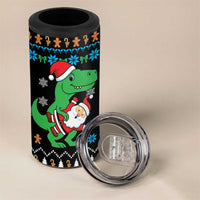 Funny Santa Riding Dinosaur Christmas 4 in 1 Can Cooler Tumbler Gingerbread Snowflake Pattern - Wonder Print Shop