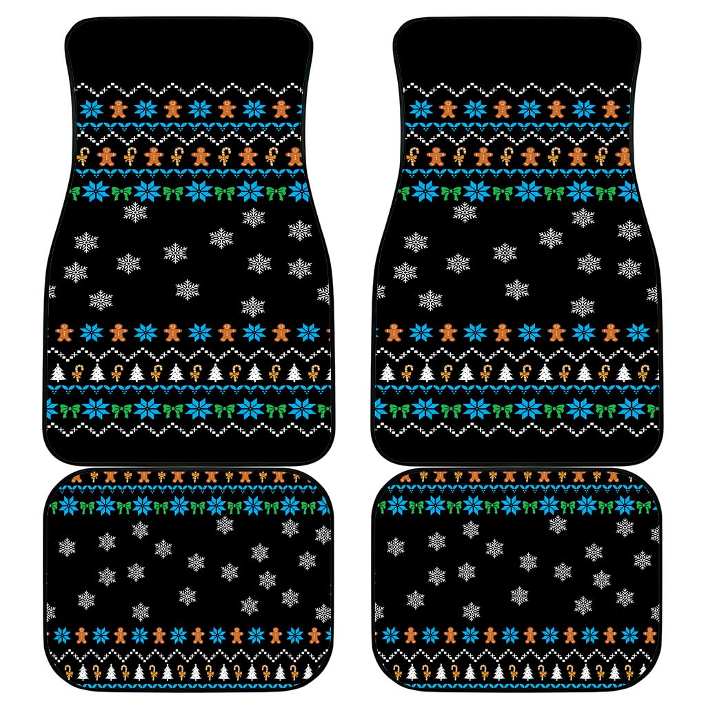 Funny Santa Riding Dinosaur Christmas Car Mats Gingerbread Snowflake Pattern - Wonder Print Shop