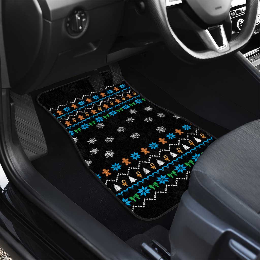 Funny Santa Riding Dinosaur Christmas Car Mats Gingerbread Snowflake Pattern - Wonder Print Shop