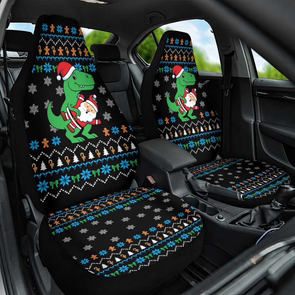 Funny Santa Riding Dinosaur Christmas Car Seat Cover Gingerbread Snowflake Pattern - Wonder Print Shop