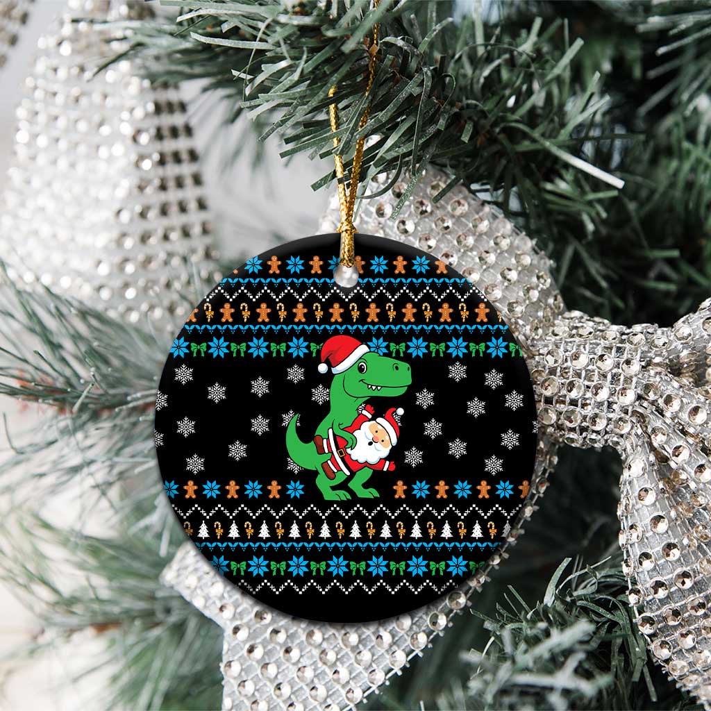 Funny Santa Riding Dinosaur Christmas Ceramic Ornament Gingerbread Snowflake Pattern - Wonder Print Shop