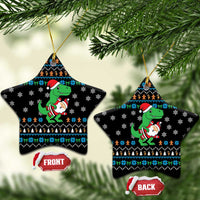 Funny Santa Riding Dinosaur Christmas Ceramic Ornament Gingerbread Snowflake Pattern - Wonder Print Shop