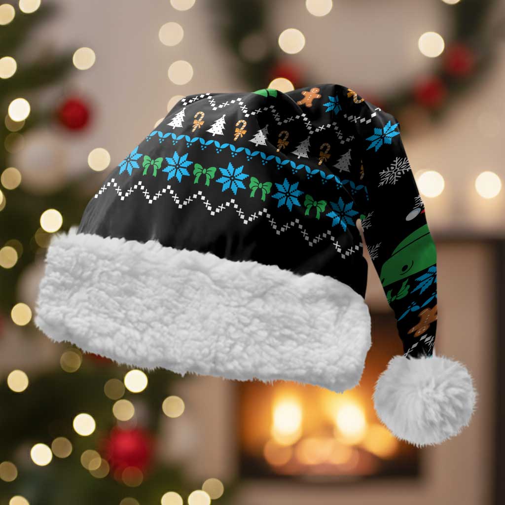 Funny Santa Riding Dinosaur Christmas Santa Hat Gingerbread Snowflake Pattern - Wonder Print Shop