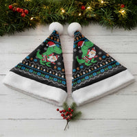 Funny Santa Riding Dinosaur Christmas Santa Hat Gingerbread Snowflake Pattern - Wonder Print Shop
