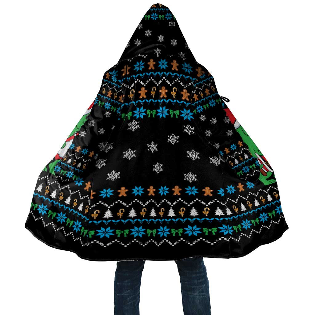 Funny Santa Riding Dinosaur Christmas Cloak Gingerbread Snowflake Pattern - Wonder Print Shop