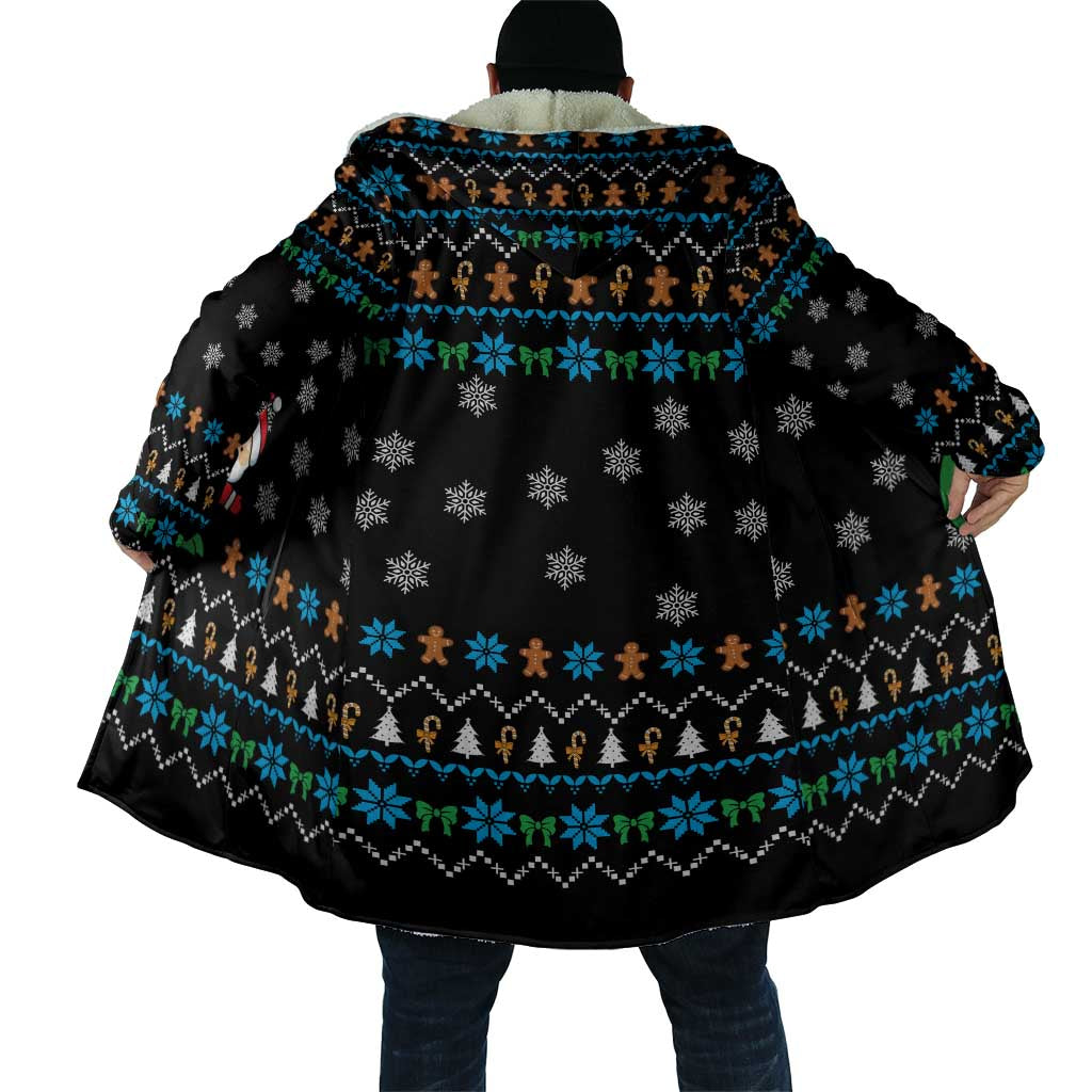 Funny Santa Riding Dinosaur Christmas Cloak Gingerbread Snowflake Pattern - Wonder Print Shop