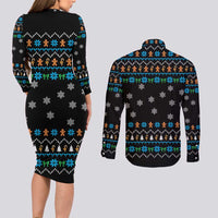 Funny Santa Riding Dinosaur Christmas Couples Matching Long Sleeve Bodycon Dress and Long Sleeve Button Shirt Gingerbread Snowflake Pattern - Wonder Print Shop