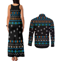 Funny Santa Riding Dinosaur Christmas Couples Matching Tank Maxi Dress and Long Sleeve Button Shirt Gingerbread Snowflake Pattern - Wonder Print Shop