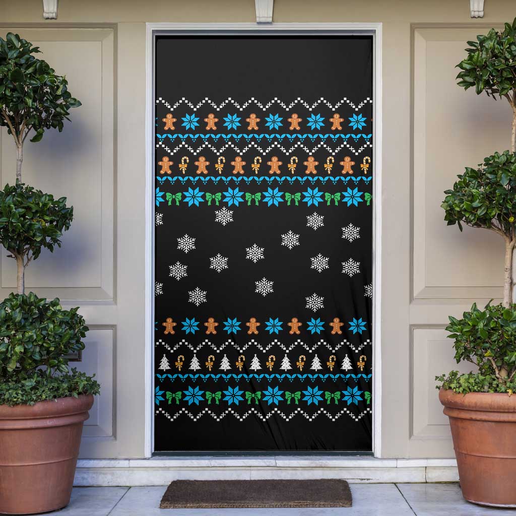 Funny Santa Riding Dinosaur Christmas Door Cover Gingerbread Snowflake Pattern - Wonder Print Shop