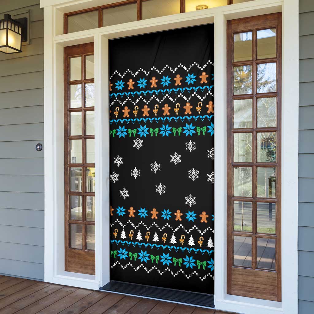 Funny Santa Riding Dinosaur Christmas Door Cover Gingerbread Snowflake Pattern - Wonder Print Shop