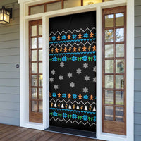 Funny Santa Riding Dinosaur Christmas Door Cover Gingerbread Snowflake Pattern - Wonder Print Shop