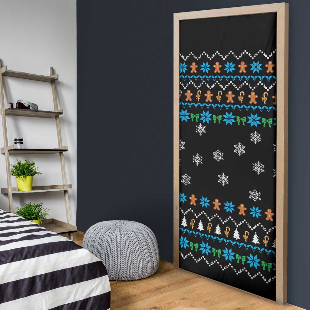 Funny Santa Riding Dinosaur Christmas Door Cover Gingerbread Snowflake Pattern - Wonder Print Shop