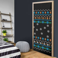 Funny Santa Riding Dinosaur Christmas Door Cover Gingerbread Snowflake Pattern - Wonder Print Shop