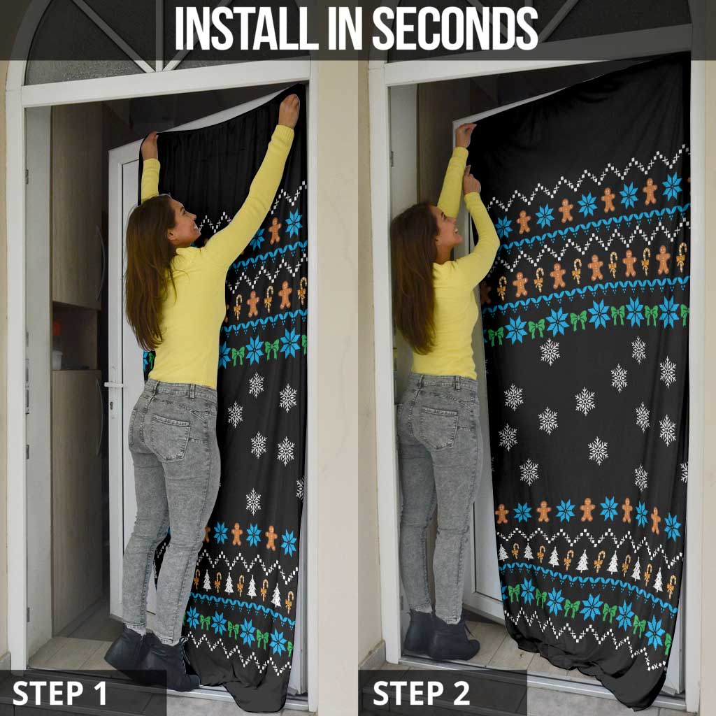 Funny Santa Riding Dinosaur Christmas Door Cover Gingerbread Snowflake Pattern - Wonder Print Shop