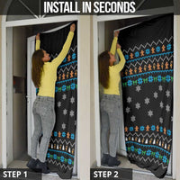 Funny Santa Riding Dinosaur Christmas Door Cover Gingerbread Snowflake Pattern - Wonder Print Shop