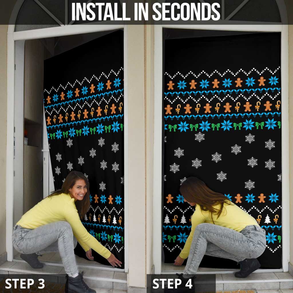 Funny Santa Riding Dinosaur Christmas Door Cover Gingerbread Snowflake Pattern - Wonder Print Shop