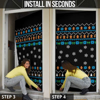 Funny Santa Riding Dinosaur Christmas Door Cover Gingerbread Snowflake Pattern - Wonder Print Shop