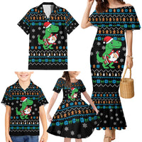 Funny Santa Riding Dinosaur Christmas Family Matching Mermaid Dress and Hawaiian Shirt Gingerbread Snowflake Pattern - Wonder Print Shop