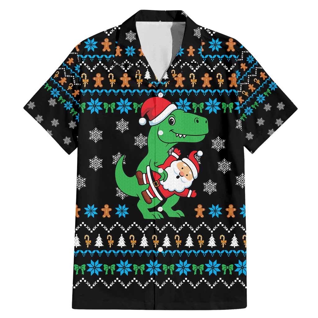 Funny Santa Riding Dinosaur Christmas Family Matching Mermaid Dress and Hawaiian Shirt Gingerbread Snowflake Pattern - Wonder Print Shop