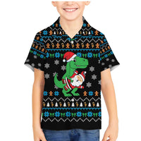 Funny Santa Riding Dinosaur Christmas Family Matching Mermaid Dress and Hawaiian Shirt Gingerbread Snowflake Pattern - Wonder Print Shop