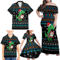 Funny Santa Riding Dinosaur Christmas Family Matching Off Shoulder Maxi Dress and Hawaiian Shirt Gingerbread Snowflake Pattern - Wonder Print Shop