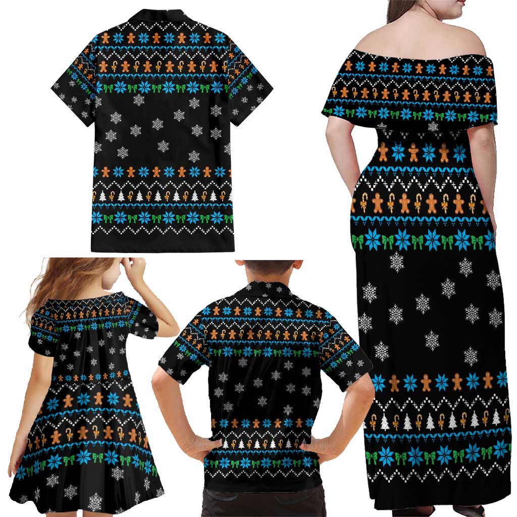 Funny Santa Riding Dinosaur Christmas Family Matching Off Shoulder Maxi Dress and Hawaiian Shirt Gingerbread Snowflake Pattern - Wonder Print Shop