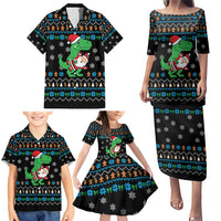 Funny Santa Riding Dinosaur Christmas Family Matching Puletasi and Hawaiian Shirt Gingerbread Snowflake Pattern - Wonder Print Shop