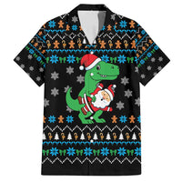 Funny Santa Riding Dinosaur Christmas Family Matching Puletasi and Hawaiian Shirt Gingerbread Snowflake Pattern - Wonder Print Shop