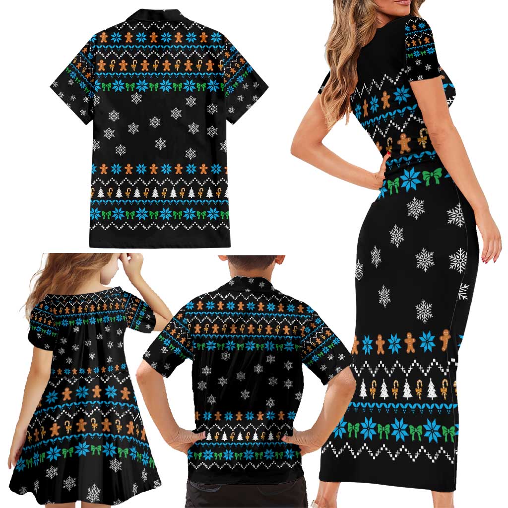 Funny Santa Riding Dinosaur Christmas Family Matching Short Sleeve Bodycon Dress and Hawaiian Shirt Gingerbread Snowflake Pattern - Wonder Print Shop