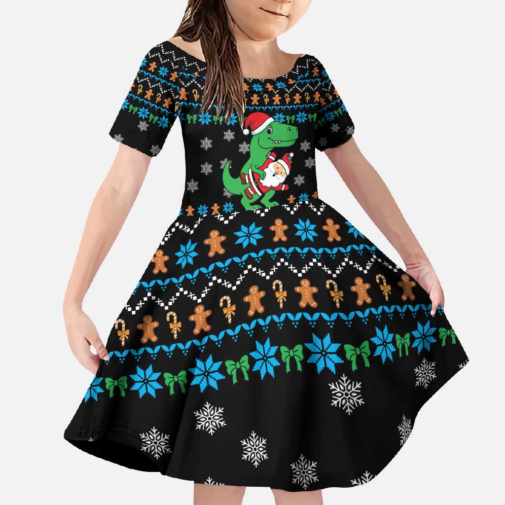 Funny Santa Riding Dinosaur Christmas Family Matching Tank Maxi Dress and Hawaiian Shirt Gingerbread Snowflake Pattern - Wonder Print Shop