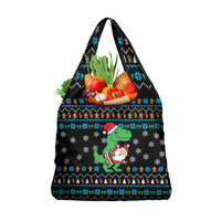 Funny Santa Riding Dinosaur Christmas Grocery Bag Gingerbread Snowflake Pattern - Wonder Print Shop