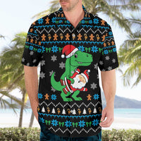Funny Santa Riding Dinosaur Christmas Hawaiian Shirt Gingerbread Snowflake Pattern - Wonder Print Shop