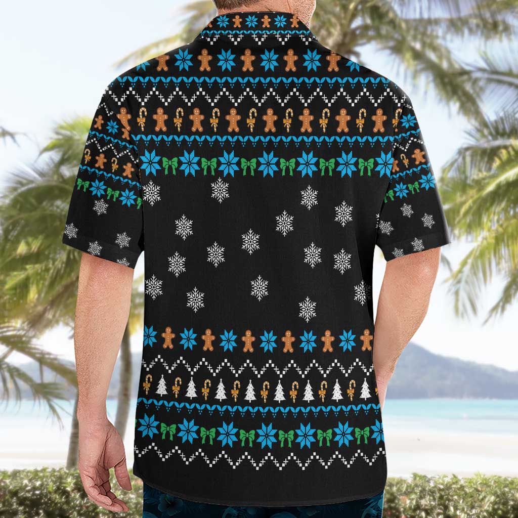 Funny Santa Riding Dinosaur Christmas Hawaiian Shirt Gingerbread Snowflake Pattern - Wonder Print Shop