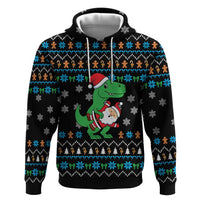 Funny Santa Riding Dinosaur Christmas Hoodie Gingerbread Snowflake Pattern - Wonder Print Shop