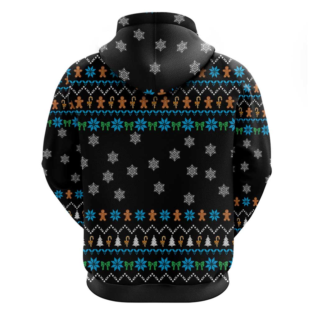 Funny Santa Riding Dinosaur Christmas Hoodie Gingerbread Snowflake Pattern - Wonder Print Shop