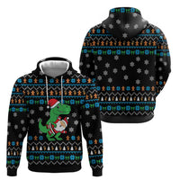 Funny Santa Riding Dinosaur Christmas Hoodie Gingerbread Snowflake Pattern - Wonder Print Shop