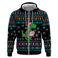 Funny Santa Riding Dinosaur Christmas Hoodie Gingerbread Snowflake Pattern - Wonder Print Shop
