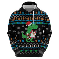 Funny Santa Riding Dinosaur Christmas Hoodie Gingerbread Snowflake Pattern - Wonder Print Shop