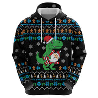 Funny Santa Riding Dinosaur Christmas Hoodie Gingerbread Snowflake Pattern - Wonder Print Shop