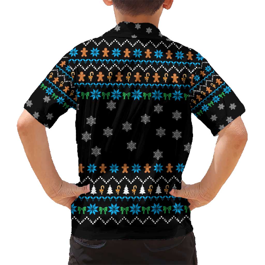 Funny Santa Riding Dinosaur Christmas Kid Hawaiian Shirt Gingerbread Snowflake Pattern - Wonder Print Shop