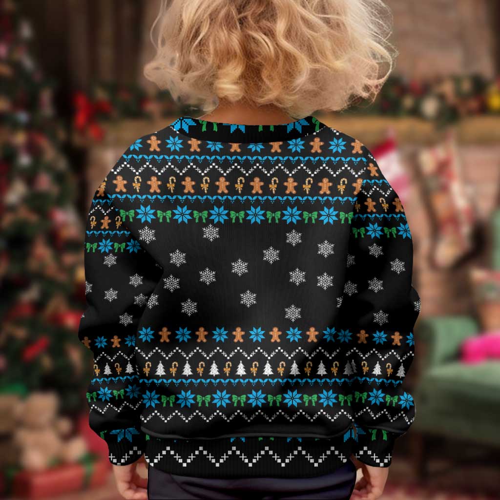 Funny Santa Riding Dinosaur Christmas Kid Ugly Christmas Sweater Gingerbread Snowflake Pattern - Wonder Print Shop