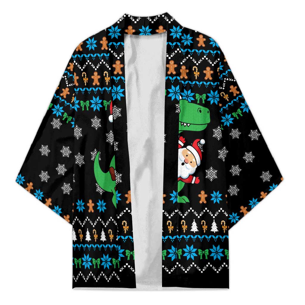 Funny Santa Riding Dinosaur Christmas Kimono Gingerbread Snowflake Pattern - Wonder Print Shop