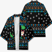 Funny Santa Riding Dinosaur Christmas Kimono Gingerbread Snowflake Pattern - Wonder Print Shop