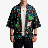 Funny Santa Riding Dinosaur Christmas Kimono Gingerbread Snowflake Pattern - Wonder Print Shop