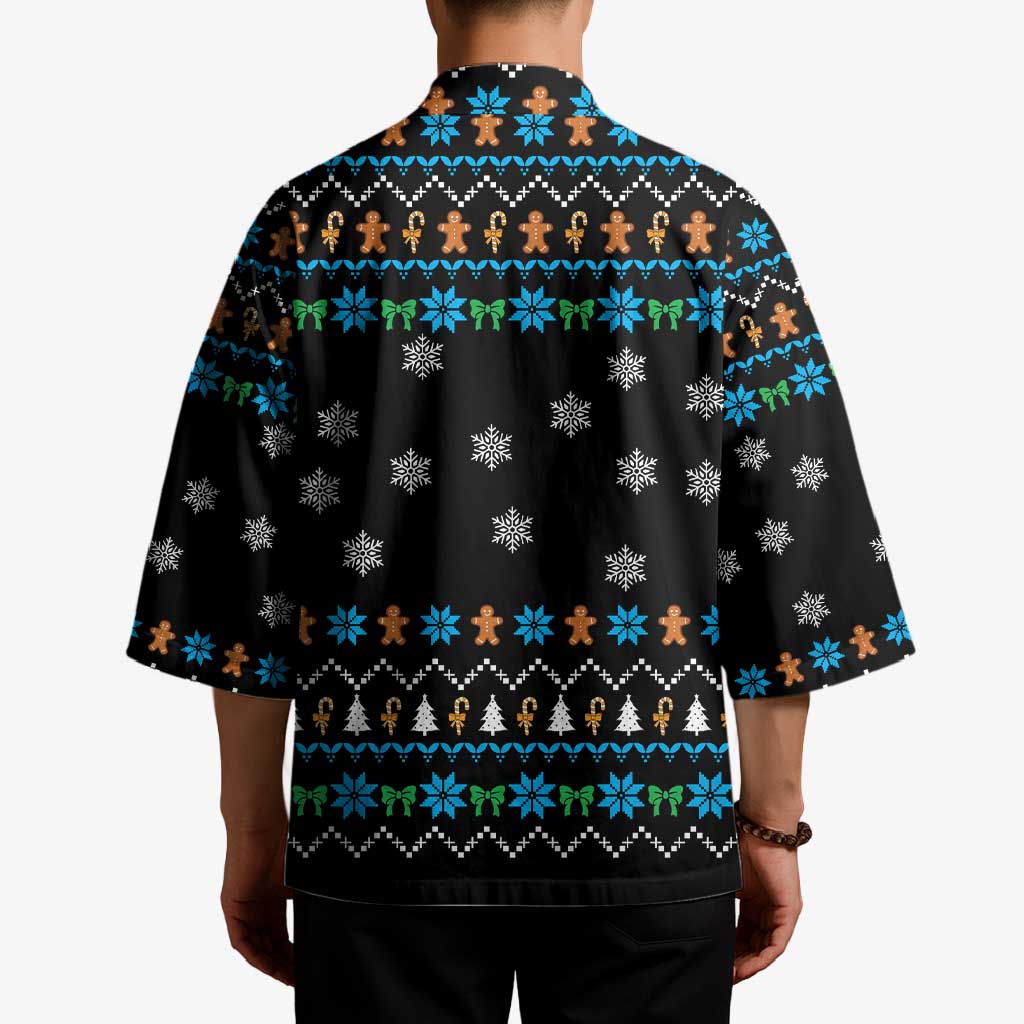 Funny Santa Riding Dinosaur Christmas Kimono Gingerbread Snowflake Pattern - Wonder Print Shop