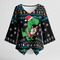 Funny Santa Riding Dinosaur Christmas Kimono Sleeve Blouse Gingerbread Snowflake Pattern - Wonder Print Shop