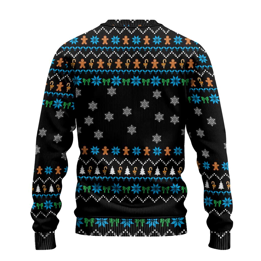 Funny Santa Riding Dinosaur Christmas Ugly Christmas Sweater Gingerbread Snowflake Pattern - Wonder Print Shop