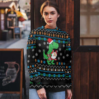 Funny Santa Riding Dinosaur Christmas Ugly Christmas Sweater Gingerbread Snowflake Pattern - Wonder Print Shop